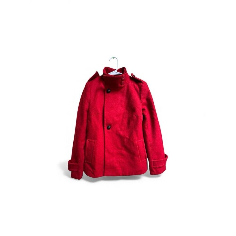 Banana Republic Red Wool Blend Coat Jacket XS Stand Collar Button
